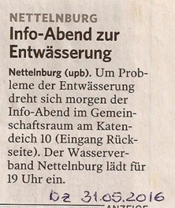 Bergedorfer Zeitung 31.5.16 - Info-Abend zur Entwässserung