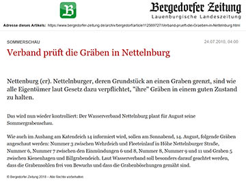 Bergedorfer Zeitung 24.7.10 - Verband prüft die Gräben in Nettelnburg