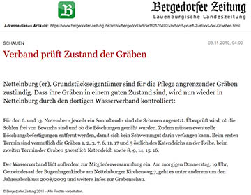Bergedorfer Zeitung 3.11.10 - Verband prüft Zustand der Gräben